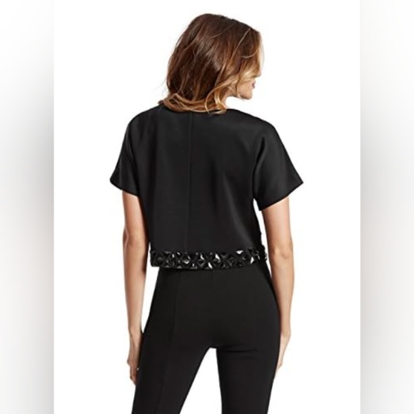 Marciano Black Beaded Scuba Style Short Sleeve Crop Top - Picture 3 of 12
